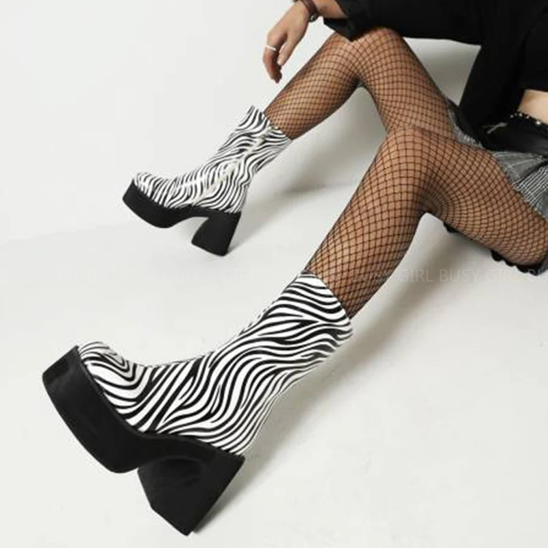 Square toe black thick waterproof high-heeled women's leather ankle boots a new style of calf boots