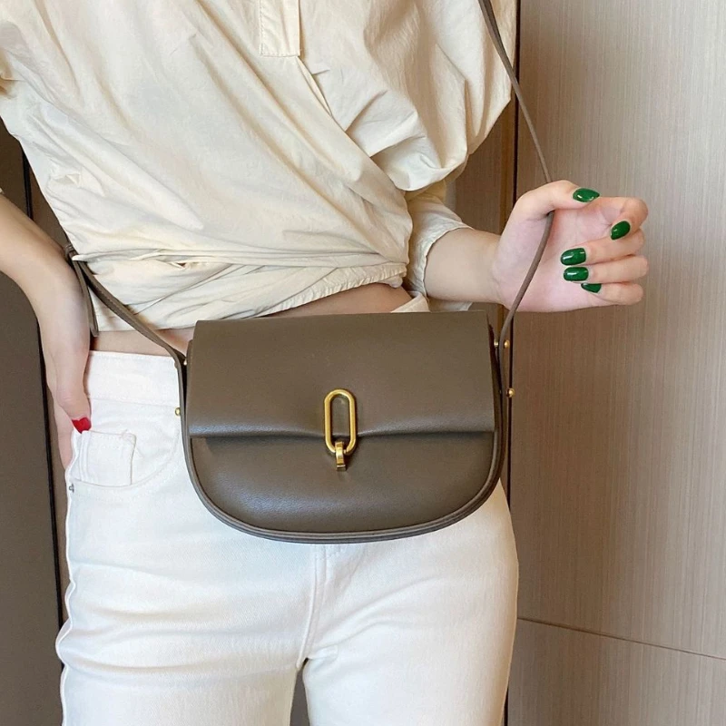 

Half Round Saddle Bags Women Genuine Leather Luxury Designer Handbags Messenger Crossbody Shoulder Bag Round Lock Fashion Simple