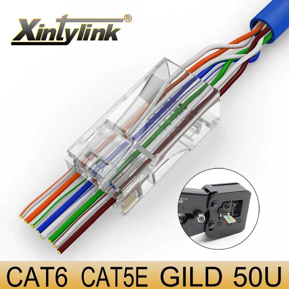 Xintylink-conector rj45 cat6 50U/6U, cable ethernet, conector rg45 cat5e utp 8P8C rj...