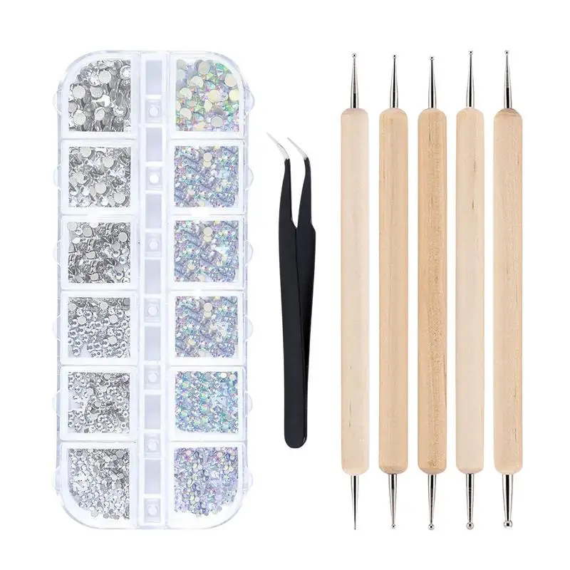 

Стразы Flatback для рукоделия, 6 размеров, стразы с кристаллами, стразы для рукоделия, круглые стеклянные драгоценные камни с пинцетом и 5 набором