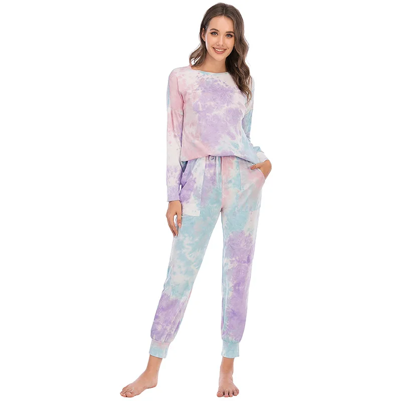 Womens Pajamas Sets Tie Dye Pyjamas Famale Pijamas Loungewear 2 Piece PJ Set Sweatsuits Sleepwear Nightwear Homewear