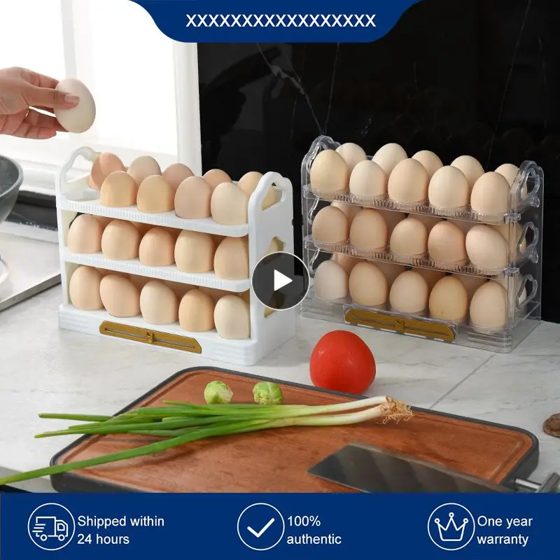 

Flip-type Refrigerator Egg Container Bin Organizer Egg Fresh-keeping Case Holder Eggs Container Case 3-layer Flip Space-saving