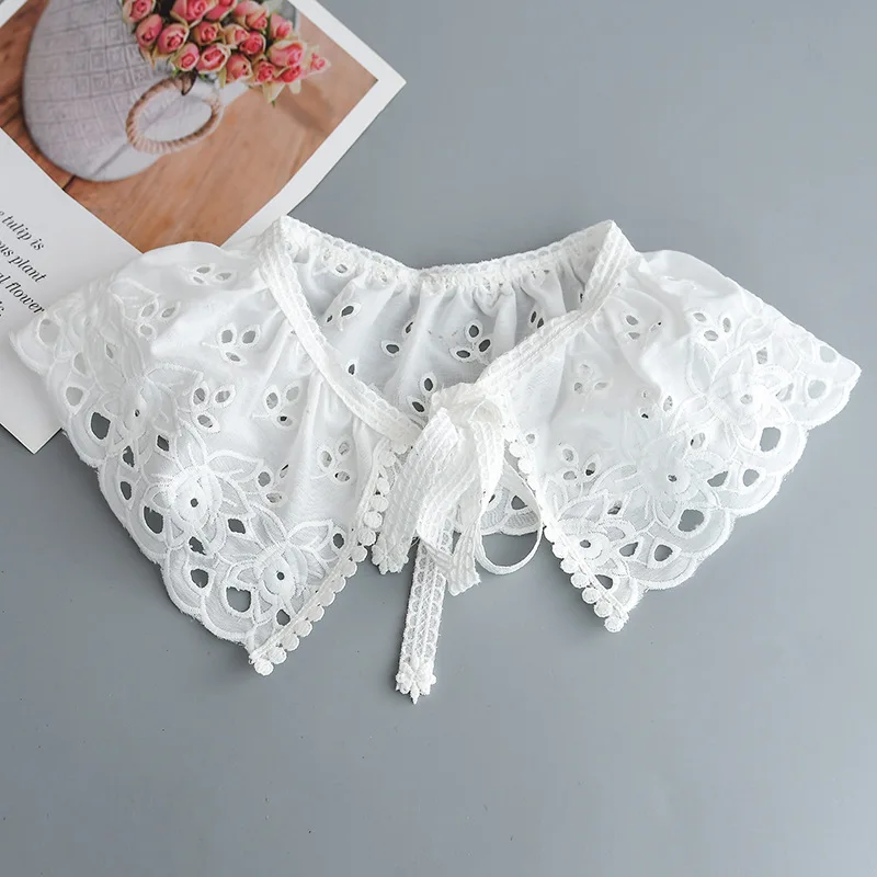 

Korean Women White Embroidery Fake Collar Shawl Wraps Girls Summer Dress Shirt Hollow Out Floral Necklace Scarf False Collar