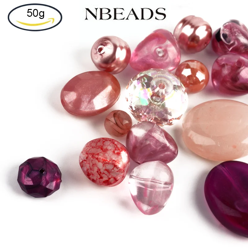 

50g Acrylic Beads Mixed Shapes Pale Violet Red 5.5~28x6~20x3~11mm for Jewelry Making DIY Bracelets Necklace Craft