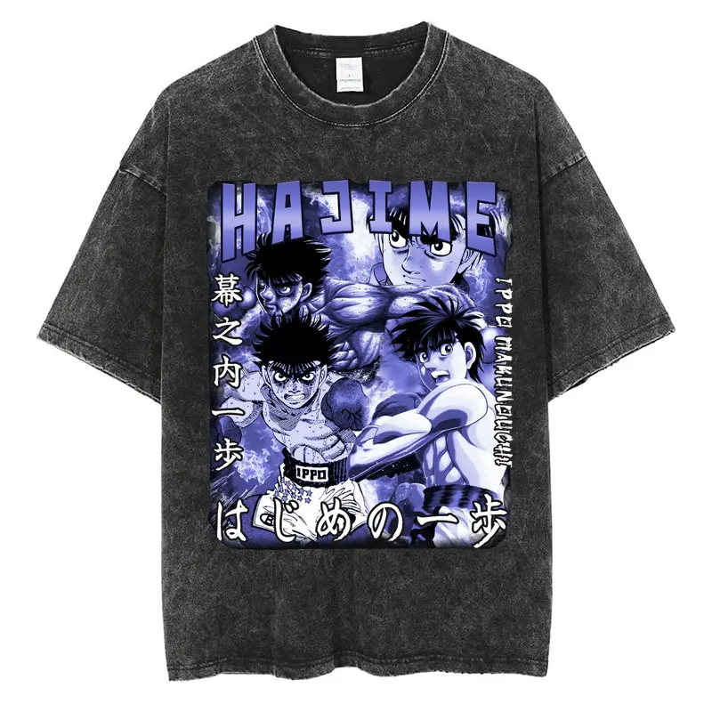 Фото Аниме Hajime No Ippo мытая винтажная футболка Kamogawa Boxing Gym Harajuku футболки Makunouchi Takamura KGB свободная хлопковая футболка №2