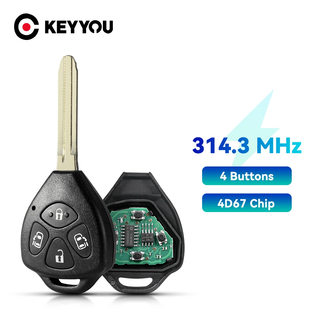 

KEYYOU 4 Buttons 433MHZ 4D67 Chip Remote Control Car Key For Toyota Alphard 2001 - 2004 Keys Fob Replacement