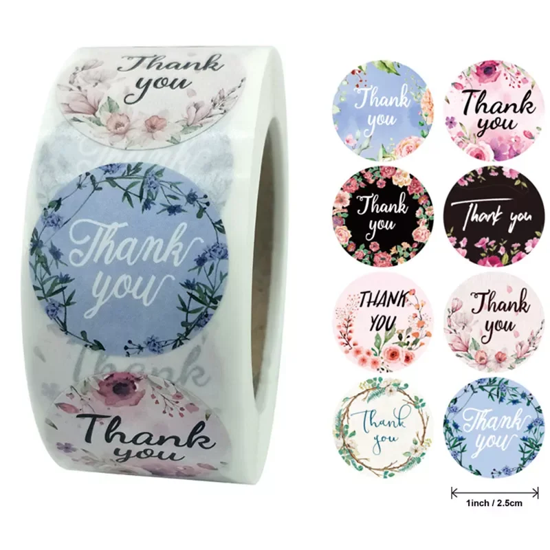 

50-500pcs 8 styles Thank You Sticker for Seal Labels Round Floral Multi Color Labels Sticker handmade offer Stationery Sticker