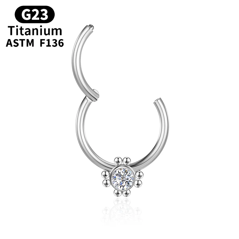 Clicker Piercing Tragus Cartilage Zircon Hinge Segment G23 Titanium Nose Rings Septum Women Helix Round Earrings Body Jewelry