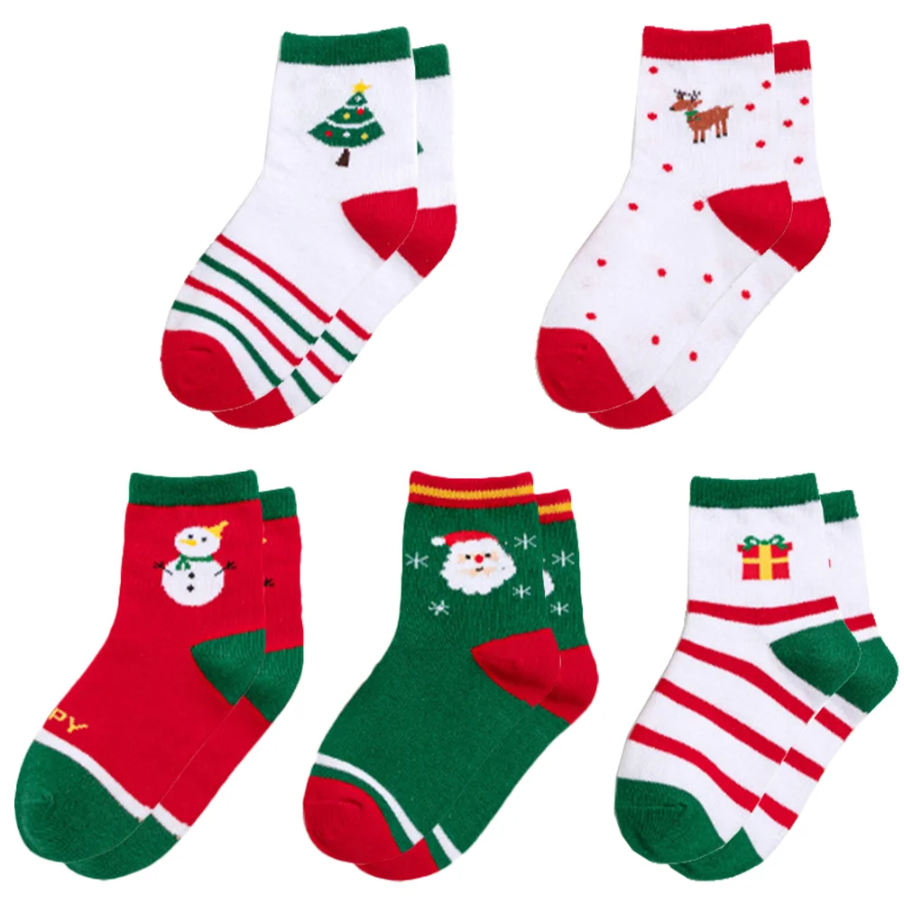 

5 Pairs Christmas Bootie Women Short Girls Children's Cute Combed Kids Women's Aesthetic