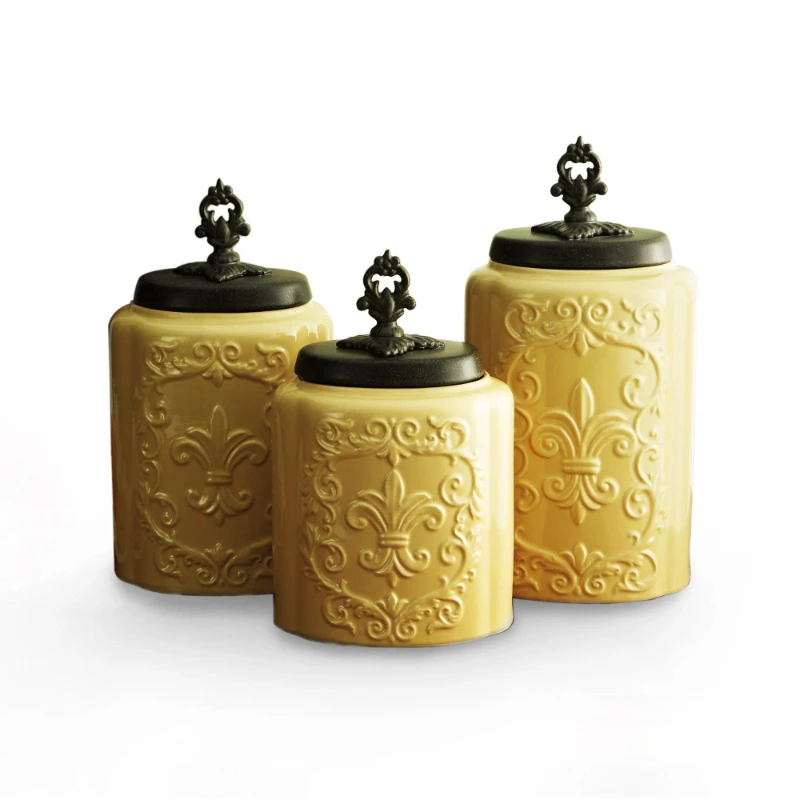 

Cream Antique Set of 3 Canisters, 11.8"H/10.4"H/9.3"