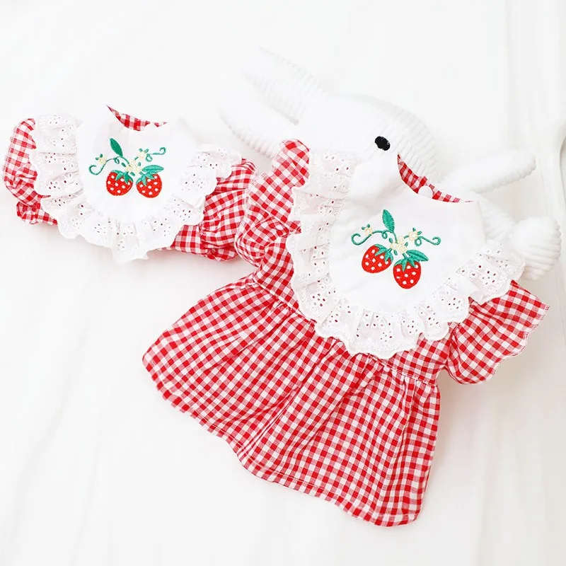 Strawberry Pliad Dress Pet Dog Clothes Cat Princess Skirt Clothing Dogs Thin Small Chihuahua soft Summer Red Breathable Girl Pug