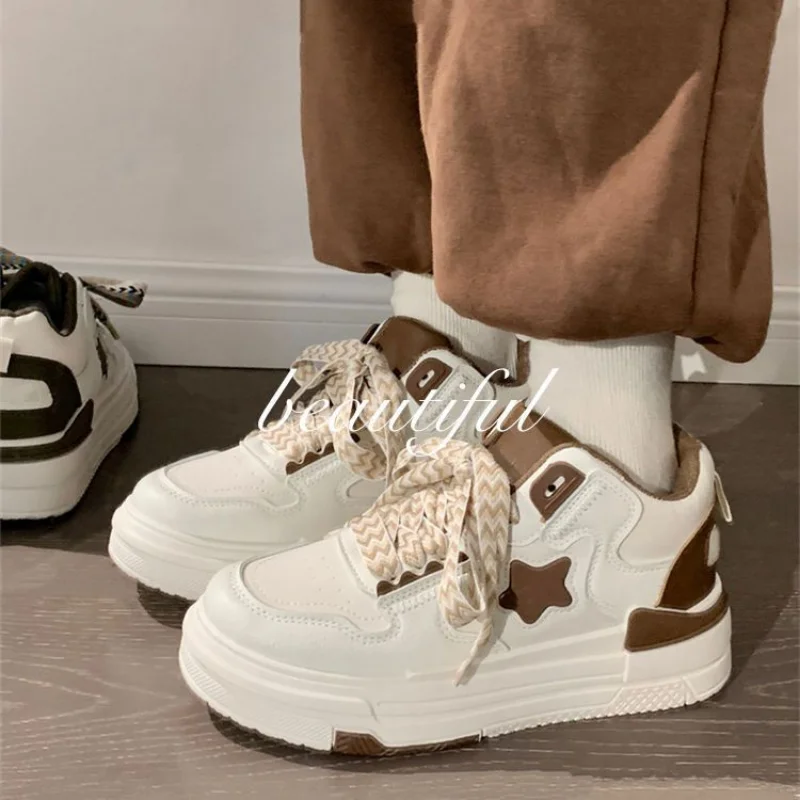 QWEEK 2023 Casual Canvas Platform Korean Khaki Black Women's Sneakers Lolita Sports Shoes Tennis Flat Vulcanize Running Fashion