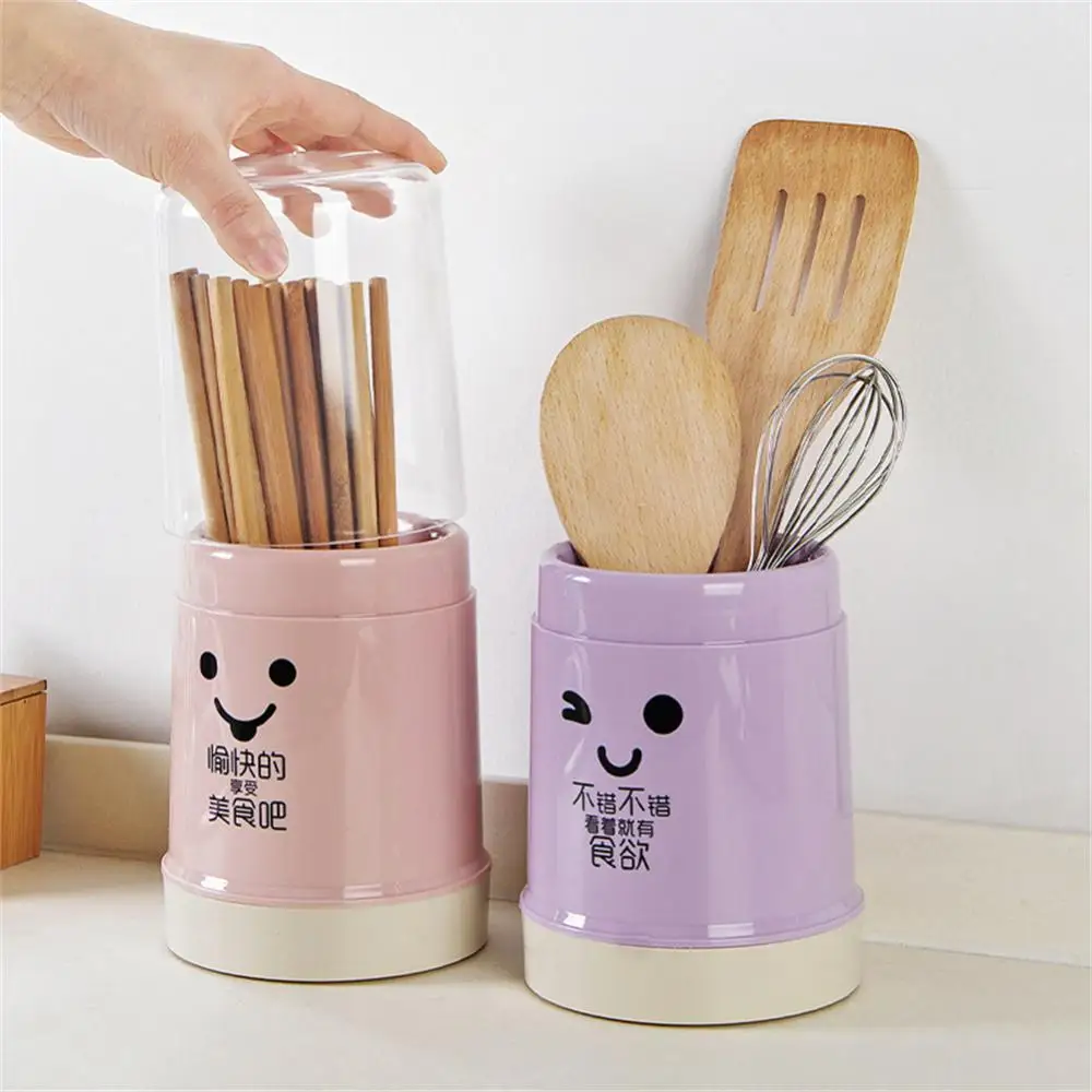 

With Cover Fork Holder Cylinder Detachable Cage Dustproof Flatware Rack Plastic Drain Rack Chopsticks Storage Box 2023 Newest