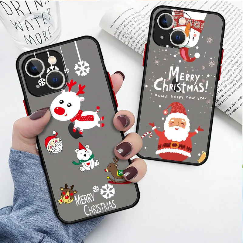 Фото Матовый чехол с рождественской куклой оленем для Apple iPhone 11 14 13 Pro 12 7 XR X XS Max 8 Plus 6 6s SE 2022, мягкий чехол для телефона №2