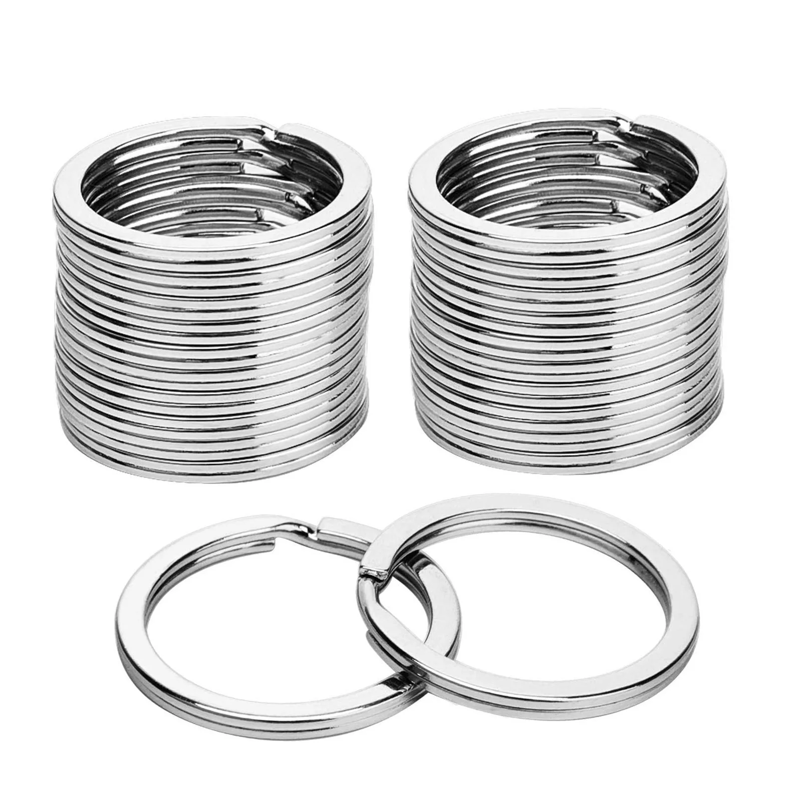 20pcs/lot Steel Flat Key Ring Key Chain Ring 20/25/28/30/35/40/45/50mm Round Jump Rings Split DIY Keychain Findings