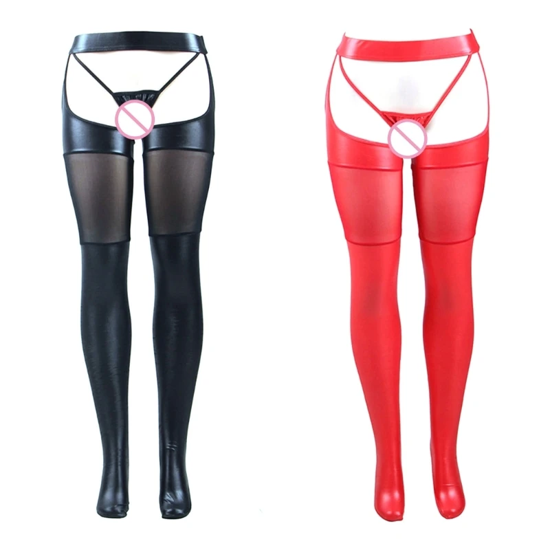 

Женская подвязка с поясом, сетчатые Лоскутные Чулки до бедра, пикантные подтяжки из искусственной кожи, Колготки с трусиками-танга