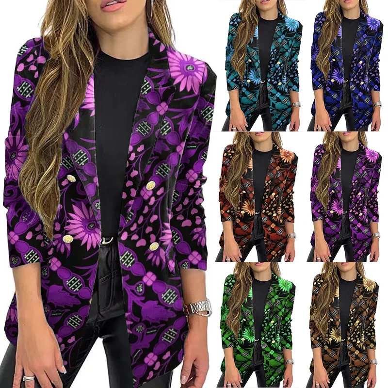 

Women Autumn Winter Long Sleeve Casual Floral Blazer Jacket Coat Outerwear