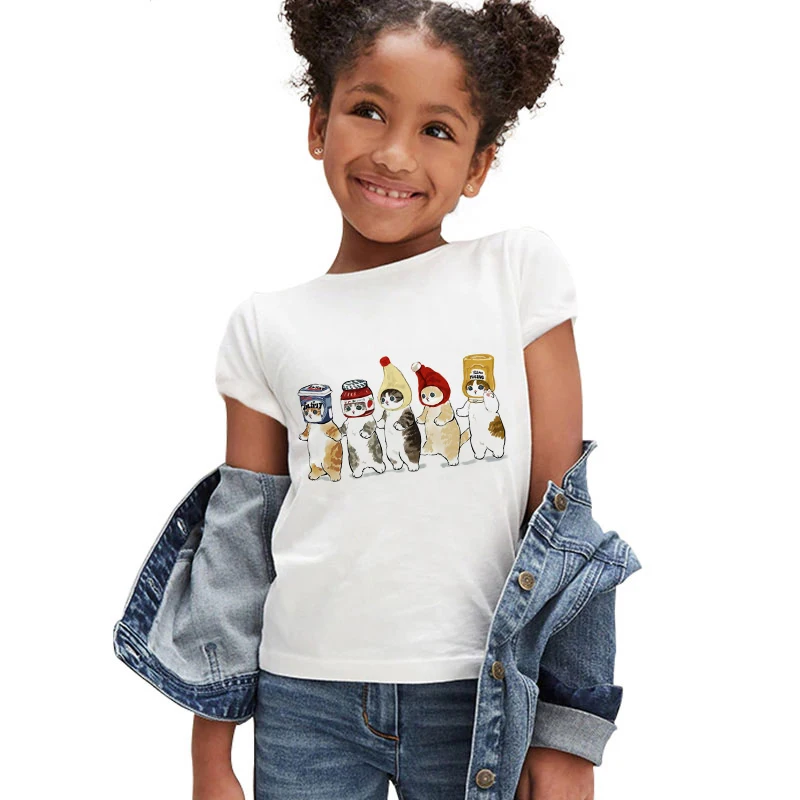 

2021New Fashion Summer Cute Children Brand Clothing For Kids Girl Short Sleeve 90s Print Funny Cat T Shirts Tops Baby Clothes.