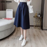 2022 new spring summer high waist midi skirt women casual pocket solid color loose a line umbrella skirt female petticoatclothes