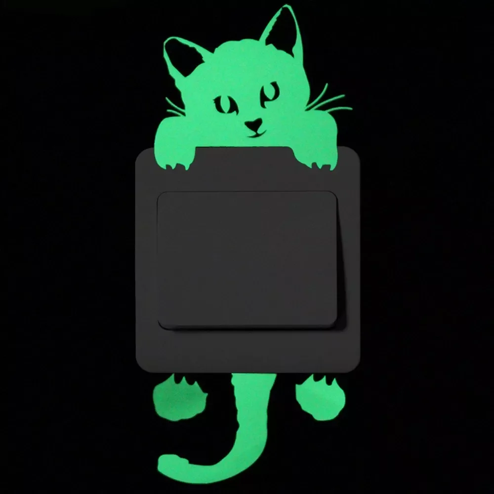 

2023 Luminous Cartoon Switch Sticker Glow in the Dark Cat Sticker Fluorescent Fairy Moon Stars Sticker Kid Room Decoration Home