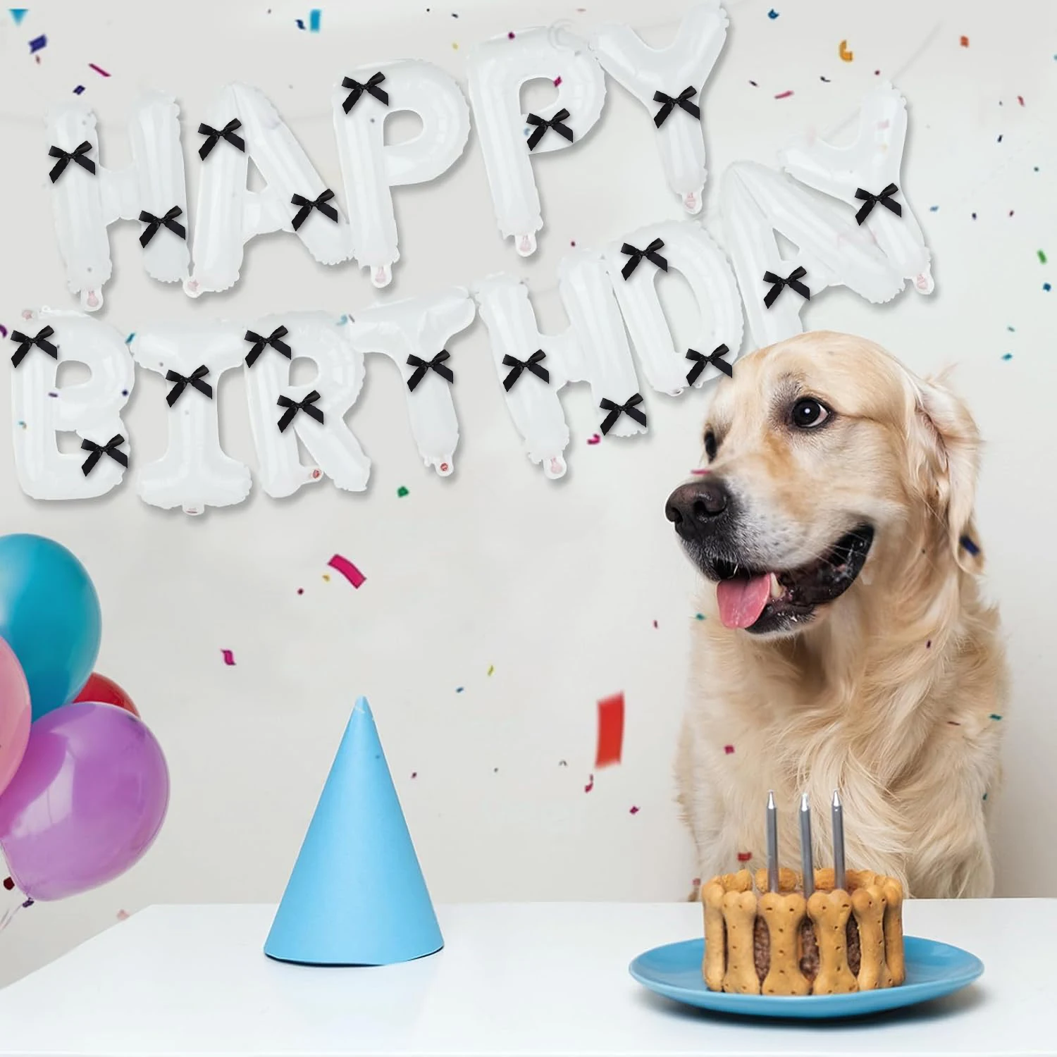 13PCS aluminum foil Happy Birthday balloon pull flag +20PCS bow set A total of 33 sets birthday party decoration gift