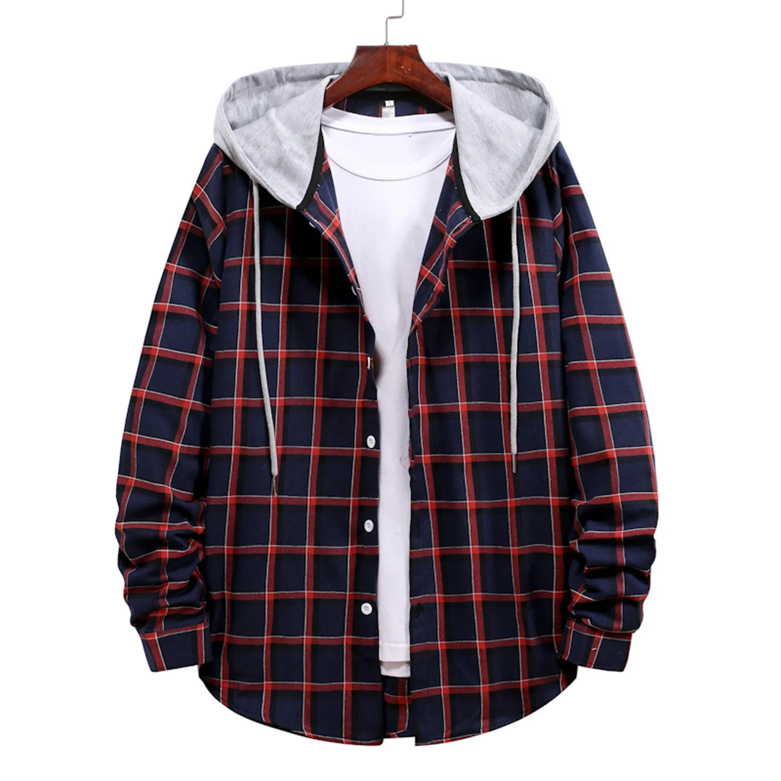 

Mens Plaid Hooded Checked Flannel Shirt 2023 Casual Loose Long Sleeve Blouse Tops Men Chemise Homme Social Shirt Jacket Clothes