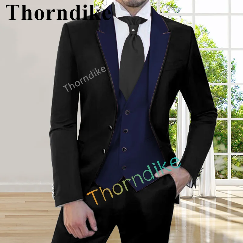 Thorndike 2022-Slim-Fit-Men-Suit-Custom-Groom-Wedding-Tuxedo-Prom-Wedding-Tailor-Black-Suit-3-Piece-Set images - 6