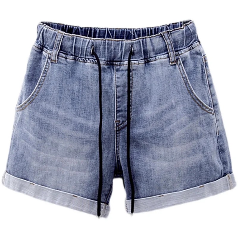 

Женские джинсовые шорты с высокой талией, прямые винтажные джинсовые шорты с эффектом потертости в Корейском стиле, 5XL, 6XL, G1900, весна-лето 2023