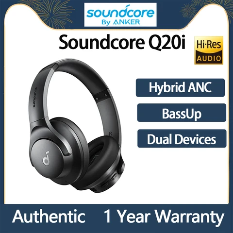 Оригинальные беспроводные Bluetooth-наушники Soundcore Q20i, гибридные накладные двойные устройства с активным шумоподавлением, подключение с микрофоном