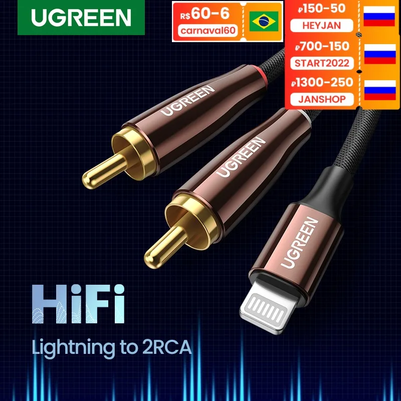 

UGREEN Lightning to RCA Cable MFi Certified 2RCA Splitter,Audio AUX Adapter Hi-Fi Stereo Cable For iPhone iPod iPad Speaker