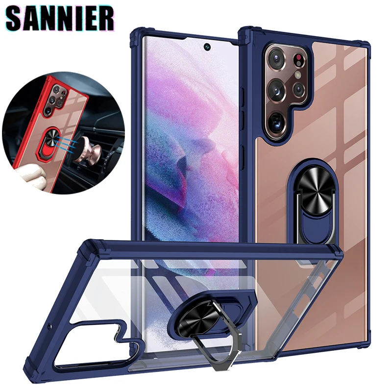 

Clear Phone Case For Samsung S8 S9 S10 S20 S21 S22 S30 Plus Finger Ring Stand Cover For Galaxy S20FE S21FE S21Ultra S22Ultra