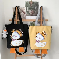 2022 fashion womens shopping bag canvas cartoon duck shoulder crossbody bags cute high capacity books bag for girls