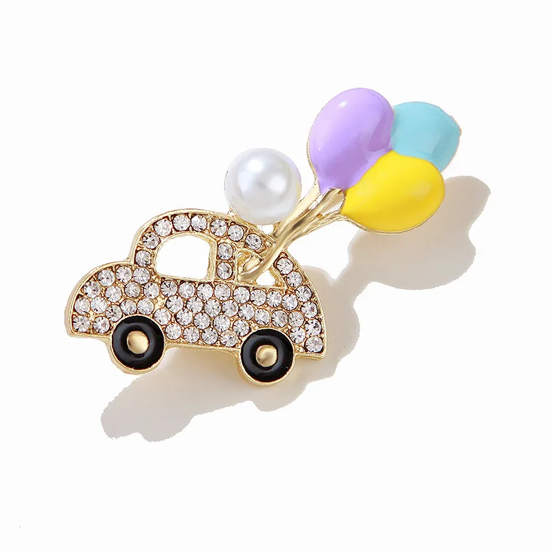 

Japanese Fashion Enamel Pearl Balloon Rhinestone Car Brooches For Women Cute Exquisite Suit Brooch Pin Collar Anti Slip Buckle