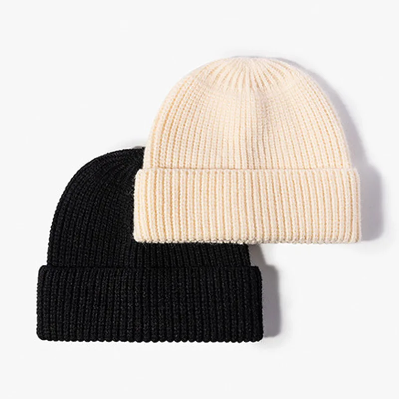 

Autumn Casual Cashmere-Like Knitted Hat For Women Winter Outdoor Keep Warm Men Skullcap Fashion Round Top Solid Ear Beanie Cap