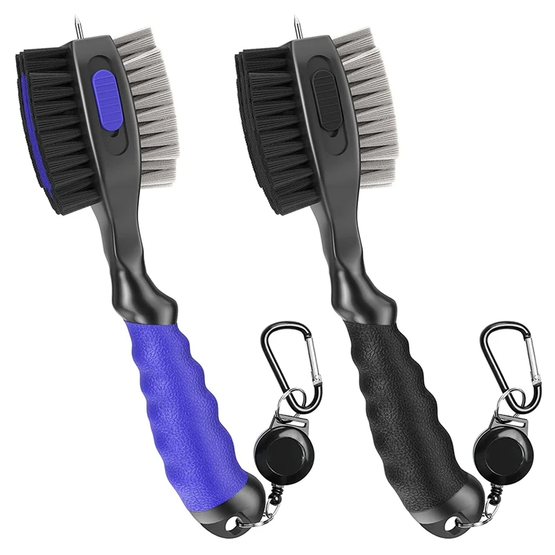 

2 Pack Golf Club Brush And Groove Cleaner Retractable Zipline Carabiner Oversized Golf Brush Head Golf Club Cleaner