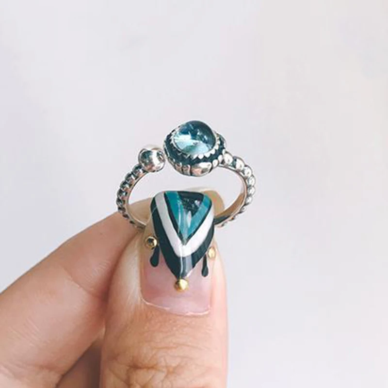 

Регулируемое кольцо с синим топазом, в богемном стиле