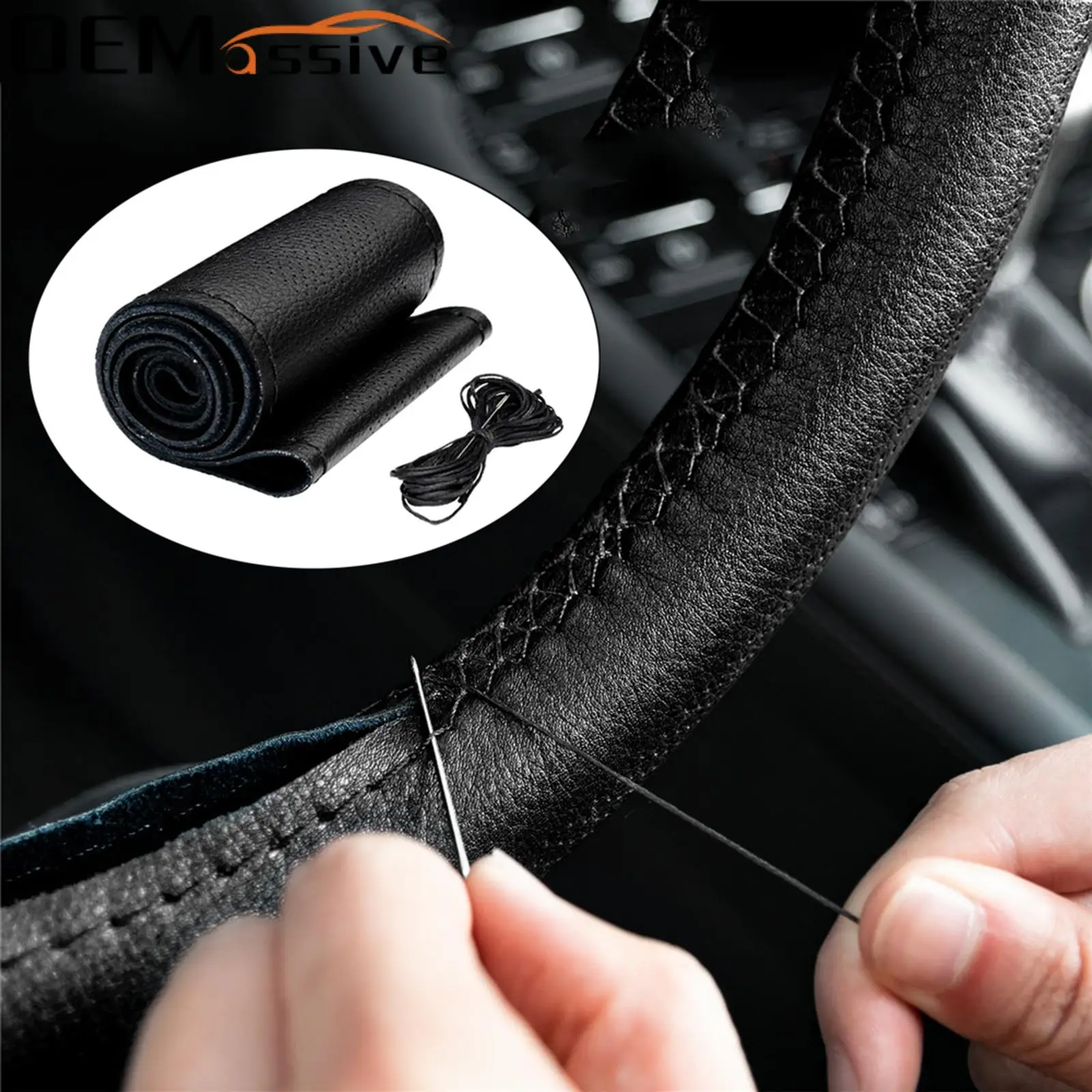 

15" Black Red Blue Universal Car Steering Wheel Cover Genuine Leather Non-Slip Punched Accessories For Passat b8 Focus 3 CR-V