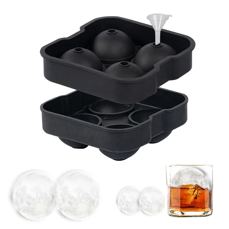 

4 Hole Ice Ball Mold Silicone Ice Cube Maker with Lid and Funnel Reusable Ice Maker Ice Cube Tray Whiskey Cocktail Ice Cube Mold
