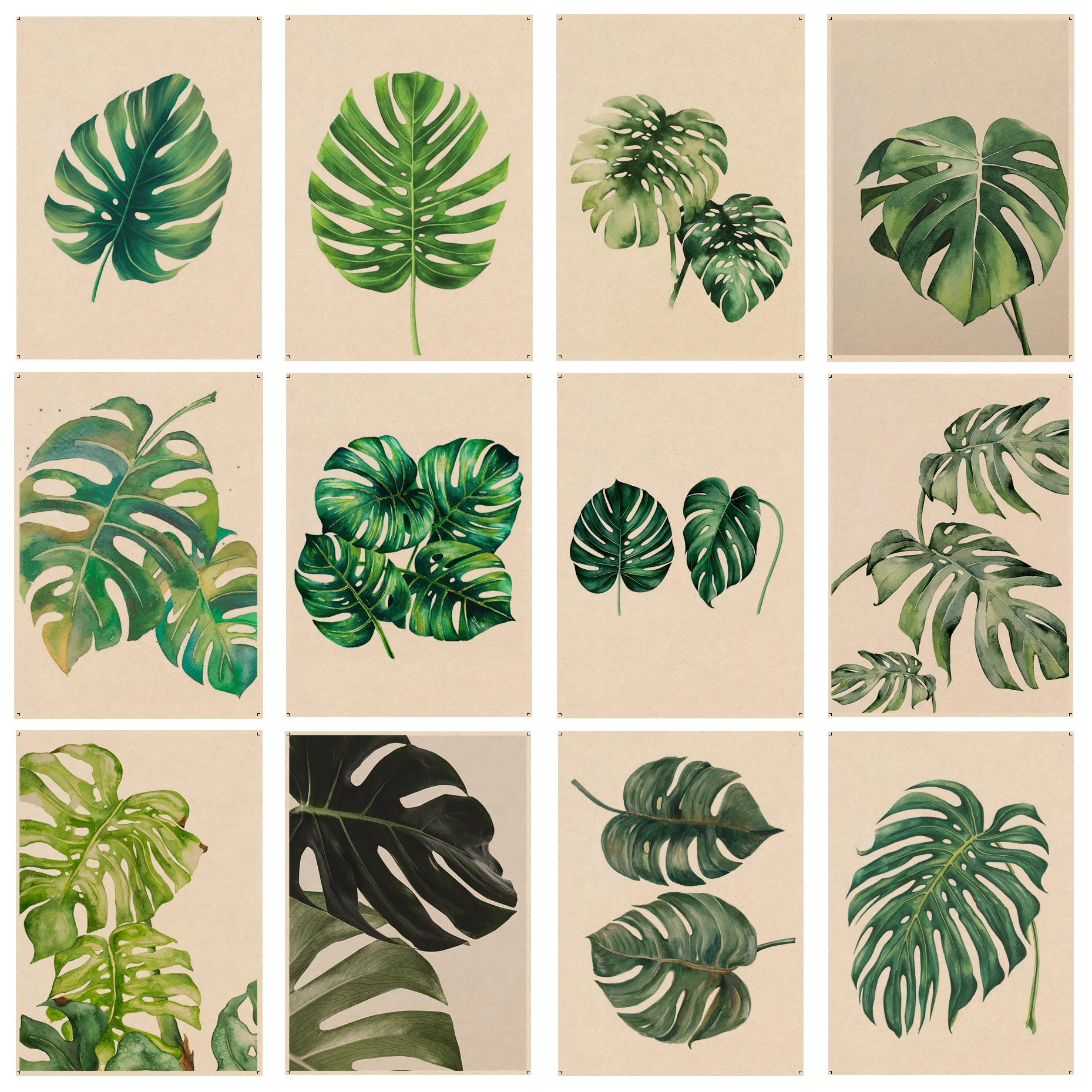 

Green Plant Monstera Aloe Palm Leaf Classic Vintage Posters Kraft Paper Sticker DIY Room Bar Cafe Aesthetic Art Wall Painting