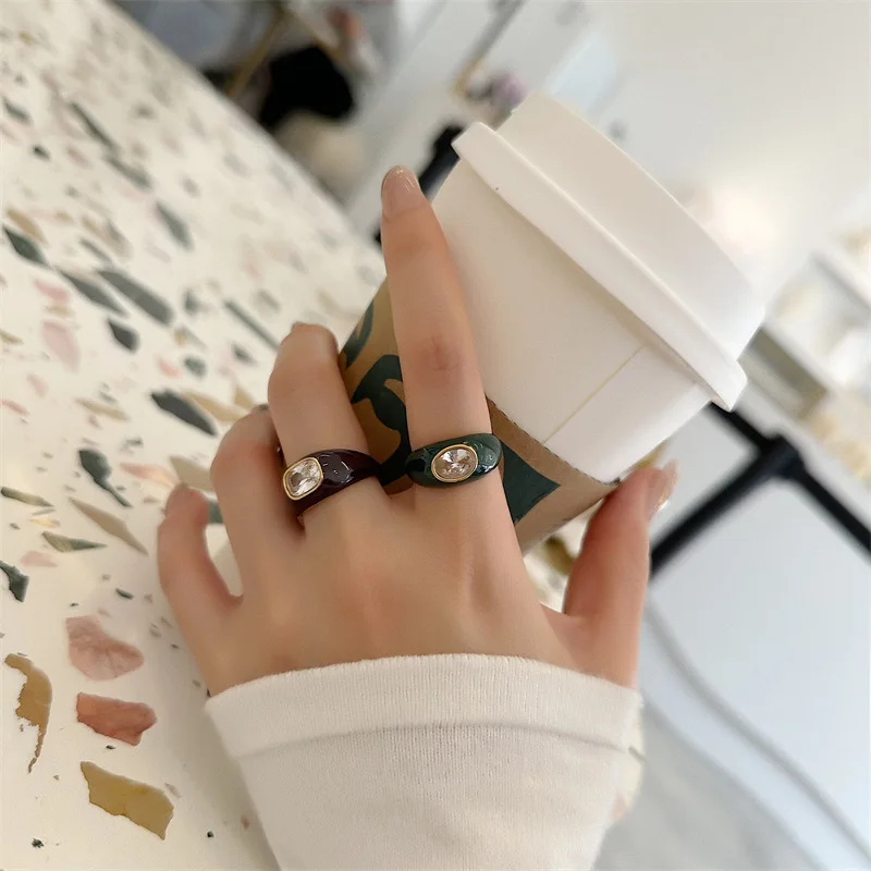 

Enamel Color Zircon Ring Titanium Steel Gold Plated Jewelry New