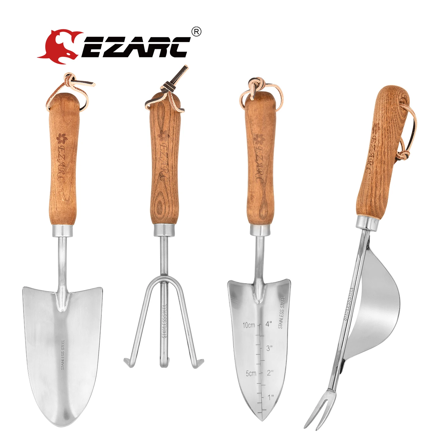 EZARC 4Pcs Garden Tools Set for Gardening Orchard Bonsai Kit Stainless Steel Utensils with Rake Shovel and Forks |