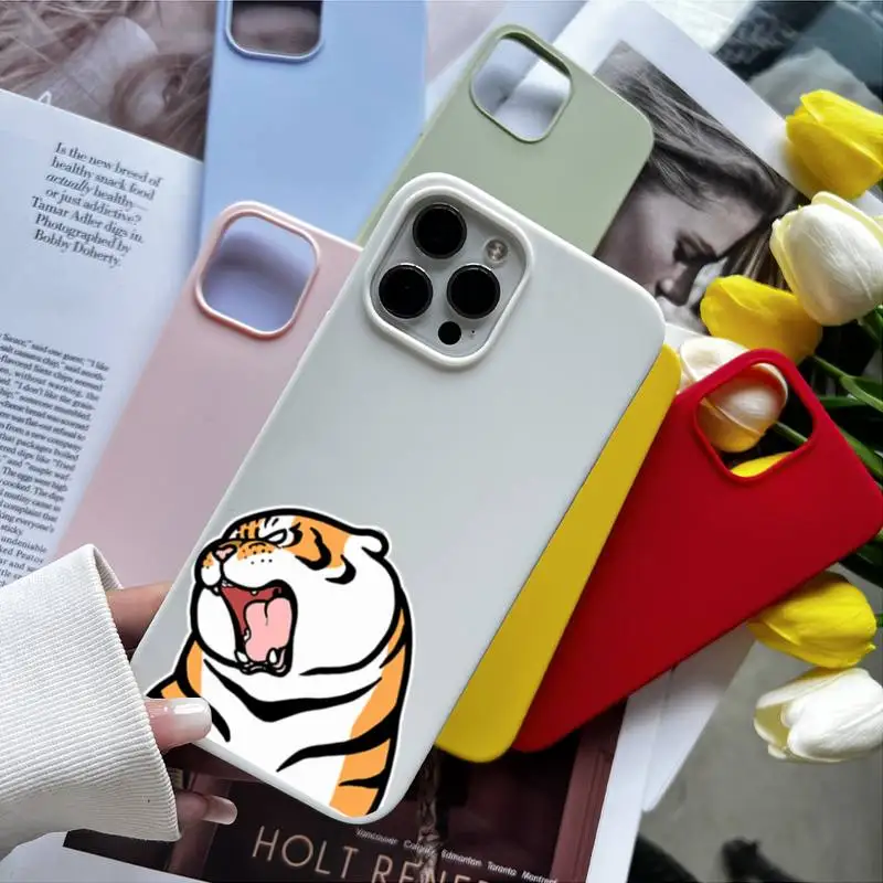 Cartoon Fat Tiger Phone Case White Phone Case For 11 12 13 Mini Pro Max Iphone 6 6s 7 8 Plus Xr X Xs Fundas Shell Cover