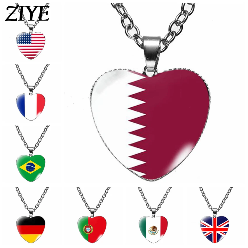 

Qatar Football Heart Charms Necklace World Cup Fans Flag Soccer Necklace Pendant European Cup Necklace Couple Trend Jewelry 2022