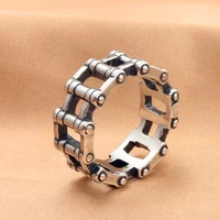 mens retro punk stainless steel bicycle chain ring creative hip hop motorcycle jewelry accessories memorial gift