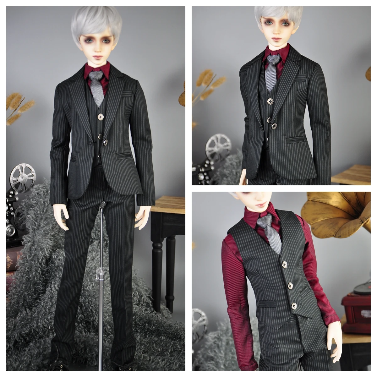 

1/4 1/3 BJD Striped Suit Coat + Shirt + Trousers + Vest Outfit Clothes For BJD/SD MSD SD13 SSDF ID75 HID Uncle Doll Accessories