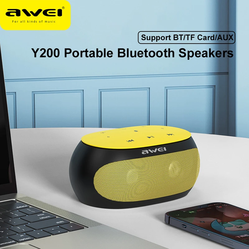 

Awei Y200 Bluetooth Speakers Portable Wireless Soundbar Touch Control Music Player Outdoor Subwoofer Sound Box Supports TF Radio