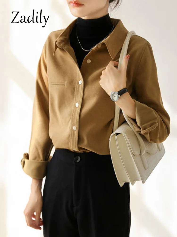 

Winter Office Lady Long Sleeve Thick Shirt Women Korean Style Button Up Tunic Blouse Fall Work Female Clothing Tops