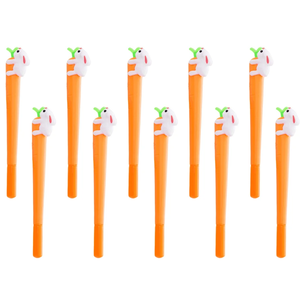 

10pcs Cartoon Writing Pens Adorable Rabbit Carrot Pens Lovely 05mm Ink Pens