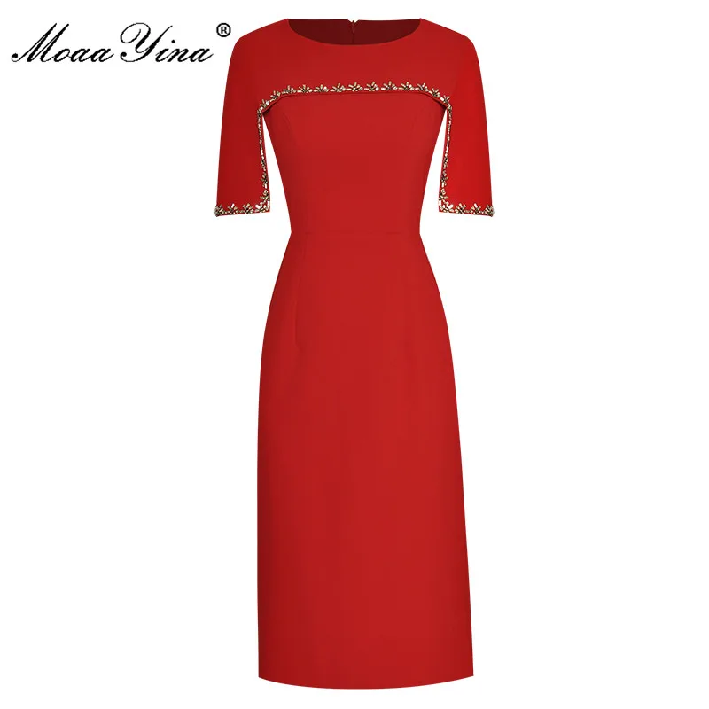 

MoaaYina, модное дизайнерское платье, летнее женское платье, платье с круглым вырезом и рукавами-накидками, вышивка бисером, платья с ягодицами