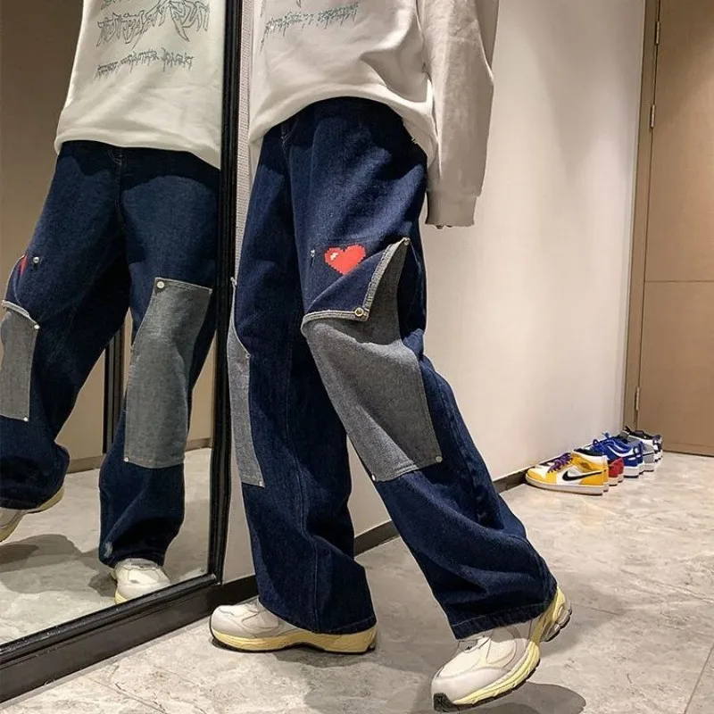 

Джинсы Y2K мужские мешковатые, уличная одежда, модные свободные прямые брюки с широкими штанинами в Корейском стиле, брендовая одежда
